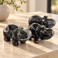 Figurine d'éléphant en agate mousse de 6 cm, sculptée et polie, avec de magnifiques motifs foncés, pour la décoration intérieure et les cadeaux en cristal