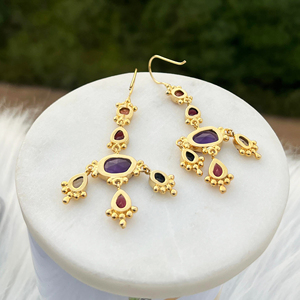 Pendientes de lujo chapados en oro con diseño de diseñador, con piedras naturales de corte checker, estilo bohemio, joyería de moda para mujer - Product Image 5