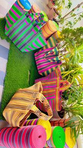 Bolsas de compras a rayas ecológicas de PP tejidas recicladas de nailon reutilizables TAMAÑO DE Color personalizado Uso de supermercado hecho India a granel - Product Image 2