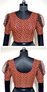 Blusa formal de verano modesta moderna Camisa de seda suave con patrón abierto frontal de nudo hermoso con estampado bordado Listo para usar - Product Image 3