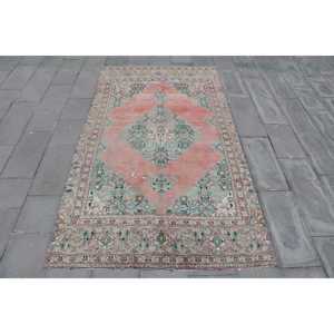 พรมวินเทจขนาดใหญ่ 5x9.2 ฟุต พรมตุรกี พรมลายตารางแดงน้ำเงินทำจากขนสัตว์ - Product Image 1