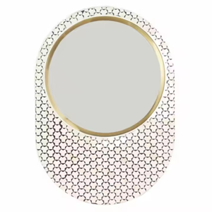 Miroir mural incrusté d'os blanc de forme unique le plus vendu en bois pour la maison par Crescent Crafts - Product Image 3