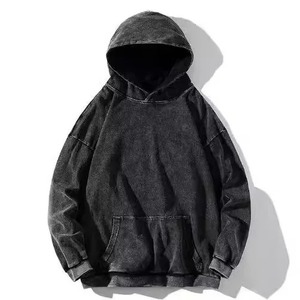 Sweat à capuche en coton mélangé délavé à l'acide pour homme, marque de mode rétro européenne américaine, saison d'hiver, coton pur lavé - Product Image 1