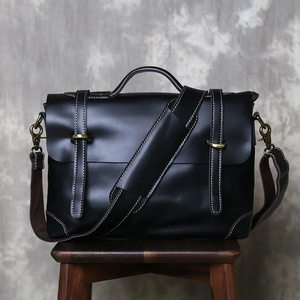 Maletín Clásico de Cuero Genuino Vintage para Portátil, Bolso Bandolera de Gran Capacidad, Portátil, Duradero, con Cierre de Cremallera - Product Image 3