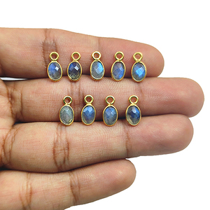 Flashy labradorita DIY suministros para hacer joyas facetadas Pequeña Piedra Azul forma ovalada colgante oro Vermeil collar encanto mayorista - Product Image 1