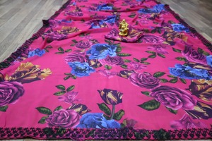 Latest Designer Ethnic Georgette <b>Saree</b> Most Trending Party Wear High Embroidery Lace Work Digital Print Beautiful Sari - Product Image 6