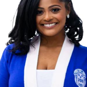 Cárdigan largo de punto azul con ribete blanco Sorority Formalwear con logotipo bordado Elegante atuendo griego cómodo - Product Image 4