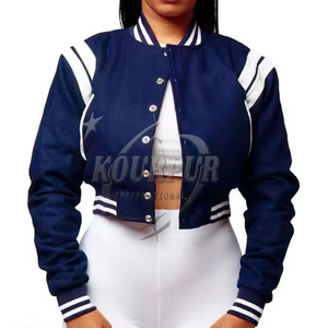 Nueva llegada de alta calidad de lana de las mujeres Letterman Varsity chaqueta transpirable respetuoso del medio ambiente impreso Botón de invierno precio al por mayor - Product Image 3