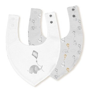 Mod. Paquete de 2 Baberos de Algodón Tipo Bandana Elefante Cometa, Tamaño 20x30, Color Gris, para Bebés de 0 a 12 Meses - Product Image 1