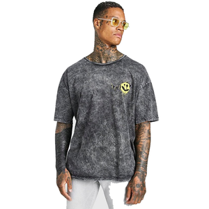 T-shirt noir lavé à l'acide de haute qualité pour hommes Streetwear personnalisé coton graphique séchage rapide pour une utilisation physique - Product Image 1