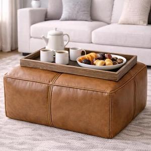 Puf de Cuero Marroquí Hecho a Mano, Otomana Tradicional Artesanal, Decoración del Hogar, Asiento Boho para Sala de Estar - Product Image 1