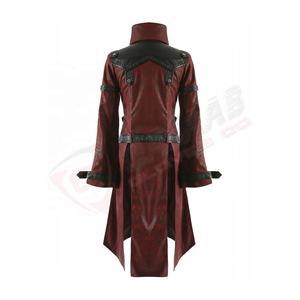 Punk-Rave Rouge Et Noir Manches Longues En Cuir Gothique Respirant Trench Coat-Corset Patchwork Col Montant Femmes Vestes - Product Image 2