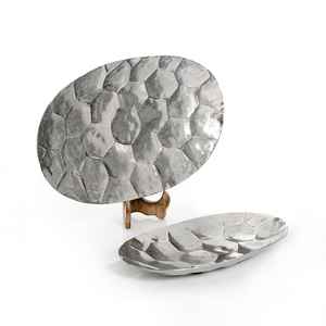 Bandeja de servicio de metal de madera chapada en plata grande de lujo utensilios de cocina decorativos elegantes para desayuno o transporte de alimentos al por mayor - Product Image 5