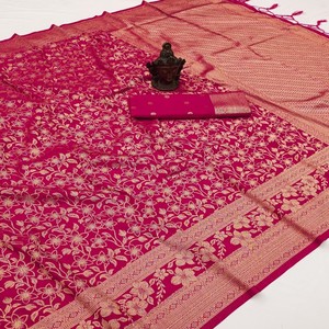 Sari VASTRA COTTAGE de Georgette Khadi Puro con Blusa de Tejido Elegante, Borde Exclusivo y Pequeños Motivos, Sari Étnico Ligero - Product Image 5