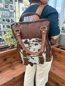 Wholesale High Quality Hair on Cowhide Leather Mini Backpack Western Genuine Leather <b>Rucksack</b> Luxury Casual Backpacks for Unisex - Product Image 4