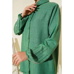 Ensemble 2 pièces en lin à manches lapidées motif régulier vert TR Origin - Product Image 2