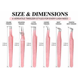 Kit de 6 pinces à cils pour extensions de cils, volume, isolation, courbées, type L, précision professionnelle, outil de salon - Product Image 3