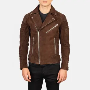 New Soft Hot Men's Brown Suede motociclista jaqueta blusão jaqueta de couro motociclista com gola da camisa com fácil de apertar botões camurça