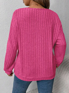 เสื้อสเวตเตอร์แบบสวมหัวคอวีสำหรับผู้หญิงเสื้อกันหนาวถักวาฟเฟิลวาฟเฟิลสีทึบกำหนดเอง - Product Image 2