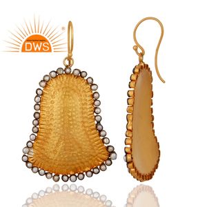 Natural Pearl Gemstone Earrings Bell Shape Sterling Silver Hook Dangle Earrings Gold Plated Jewelry Supplier - Product Image 4