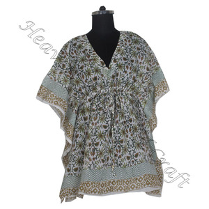 2025 nuevo caftán corto de moda y diseñador de aspecto Sexy para mujer al por mayor estampado de bloque de mano de La India con el mejor precio Anokhi - Product Image 4