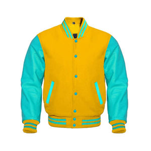 Veste de baseball personnalisée à la mode en chenille brodée Lettermen manches en cuir véritable tissu de laine décontracté pour le collège - Product Image 1