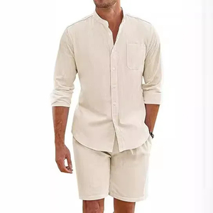 <b>Black</b> Men Knitted Breathable Tank Top Set <b>Button</b>-<b>Up</b> <b>Shirt</b> and Shorts Casual Summer Lounge Wear - Product Image 2