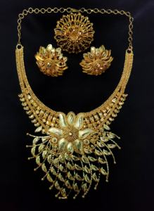 Nuevo diseño de 22 quilates chapado en oro collar pendientes anillo conjunto con metal de oro sólido nuevo diseño collar pendientes anillo conjunto - Product Image 2