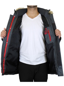 <b>Men's</b> Classic <b>Navy</b> Winter Puffer Jacket Sheep Woolen Casual Style Weatherproof Breathable Stand Collar <b>Hoodie</b> Zipper Packable - Product Image 2