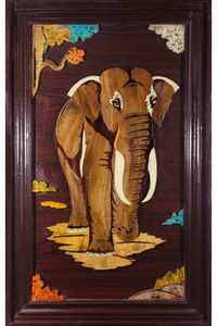 Incrustation de bois de rose Mysore sculptée à la main Design d'éléphant 3D traditionnel Art mural décoratif vertical 18x30 pouces pour suspension de mariage - Product Image 2