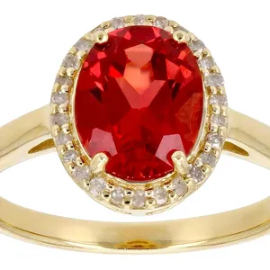 Allure Lab Created Padparadscha Sapphire with White Diamond 10k Yellow Gold Ring | A Perfect Fusion of Elegance and Glamour