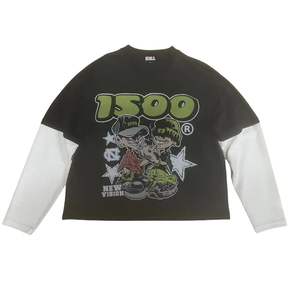 Camiseta de talla grande de buena calidad al por mayor, camiseta de doble capa de manga larga con gráfico personalizado de algodón 100% pesado para hombre - Product Image 4