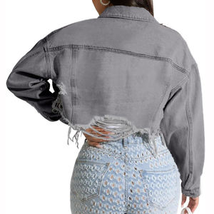 Chaqueta de mezclilla teñida lisa de otoño para mujer Chaqueta de mezclilla de precio de fábrica al por mayor personalizada Chaqueta de mezclilla de punto de otoño estándar para mujer - Product Image 5