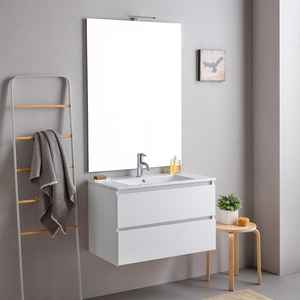 Meuble de salle de bain suspendu blanc de 80 cm avec 2 tiroirs et miroir Bali de 80x110 cm, ensemble de salle de bain - Product Image 1