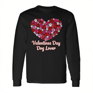 Maglietta a Maniche Lunghe per Amanti dei Cani per San Valentino, Design con Cuore e Zampe di Cane per Proprietari di Cani, T-Shirt Promozionale - Product Image 2