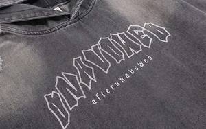 Ropa de calle personalizada rasgada bordado carta angustia chaqueta de mezclilla con capucha hombro caído Vintage lavado Denim lágrimas Sudadera con capucha para hombres - Product Image 2