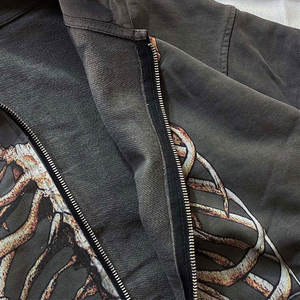 Customized Design 100% Cotton Long Sleeve Acid Wash Bone Print Hooded Sweatshirt <b>Y2K</b> Zip Up Distressed <b>Hoodies</b> - Product Image 5