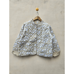 Abrigo de Invierno Acolchado para Mujer, Estilo Bohemio Vintage, Hecho a Mano, Ecológico, Resistente al Viento, Reversible, Chaqueta de Algodón y Lino a Rayas con Cuello en V - Product Image 1