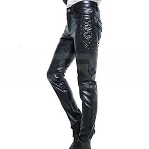 Pantalon en cuir décontracté pour hommes Original 100% Matériau en cuir original de haute qualité léger et droit à rayures incurvées - Product Image 2