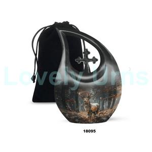 Urne funéraire noire grand cerf goutte de larme pour cendres humaines croix urne funéraire avec sac en velours gratuit - Product Image 2