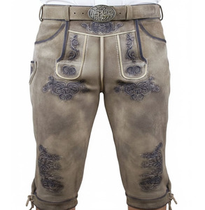 Pantalon Lederhosen en cuir de chèvre respirant à carreaux bavarois pour homme, taille mi-haute, authentique Kniebund allemand en cuir de cerf - Product Image 3