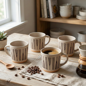 Juego de 4 Tazas de Café de Cerámica de Diseño Nórdico con Cuchara, Aptas para Lavavajillas, para Regalos Promocionales, Halloween, con Características Sublimadas - Product Image 1