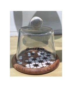 Serveur de gâteau de dessert en bois et en métal avec couvercle en verre Vaisselle de conception classique Serveur de gâteau de dessert avec couvercle - Product Image 4