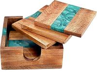 Ensemble de supports à sous-verres en bois d'olivier et résine époxy, fabriqués à la main, personnalisables, de qualité supérieure, écologiques, taille et forme sur mesure, luxe américain