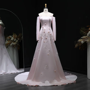 Jancember lz537 دبي ساتان قارب الرقبة 3d زهرة فستان سهرة الحزب - Product Image 1