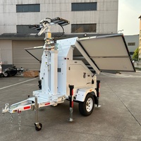 Tour d'éclairage solaire sur remorque de 7 m de haut avec batterie LiFePO4, fiable et résistante aux intempéries, pour l'éclairage d'événements sportifs