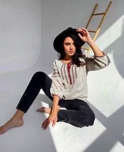 Handmade Ukrainian Embroidered <b>Linen</b> Blouse Boho Peasant <b>Top</b> Vyshyvanka for Women Vintage Style for Office Wear - Product Image 2