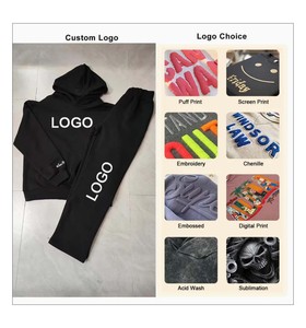 Chándal con cremallera desgastado lavado con ácido de dos piezas, chándal con capucha de felpa con estampado sólido desteñido al sol, conjuntos de pantalones de chándal - Product Image 5