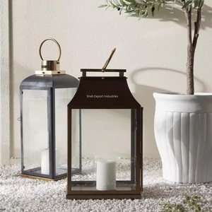 High Quality Ramadan Decorative Brown Metal & Glass Candle <b>Lantern</b> for Home Event Decoration Dual Tone <b>Lanterns</b> - Product Image 4