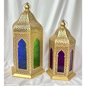 Factory Direct Supply Hot Selling Handmade Elegant High End Colored Glass Metal Moroccan Lanterns for Home Decoration Ramadan - Product Image 1